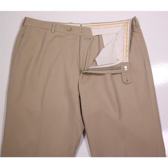 Hickey-Freeman Current Khaki Tan Flat Front Cotton Chino Pants Trousers 38x30 - Picture 5 of 7